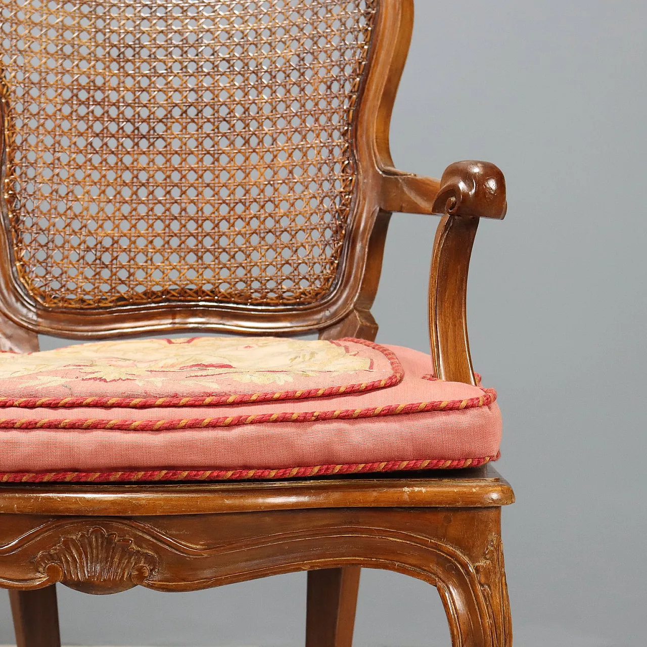 Pair of Baroque style armchairs in walnut, 19th century 5
