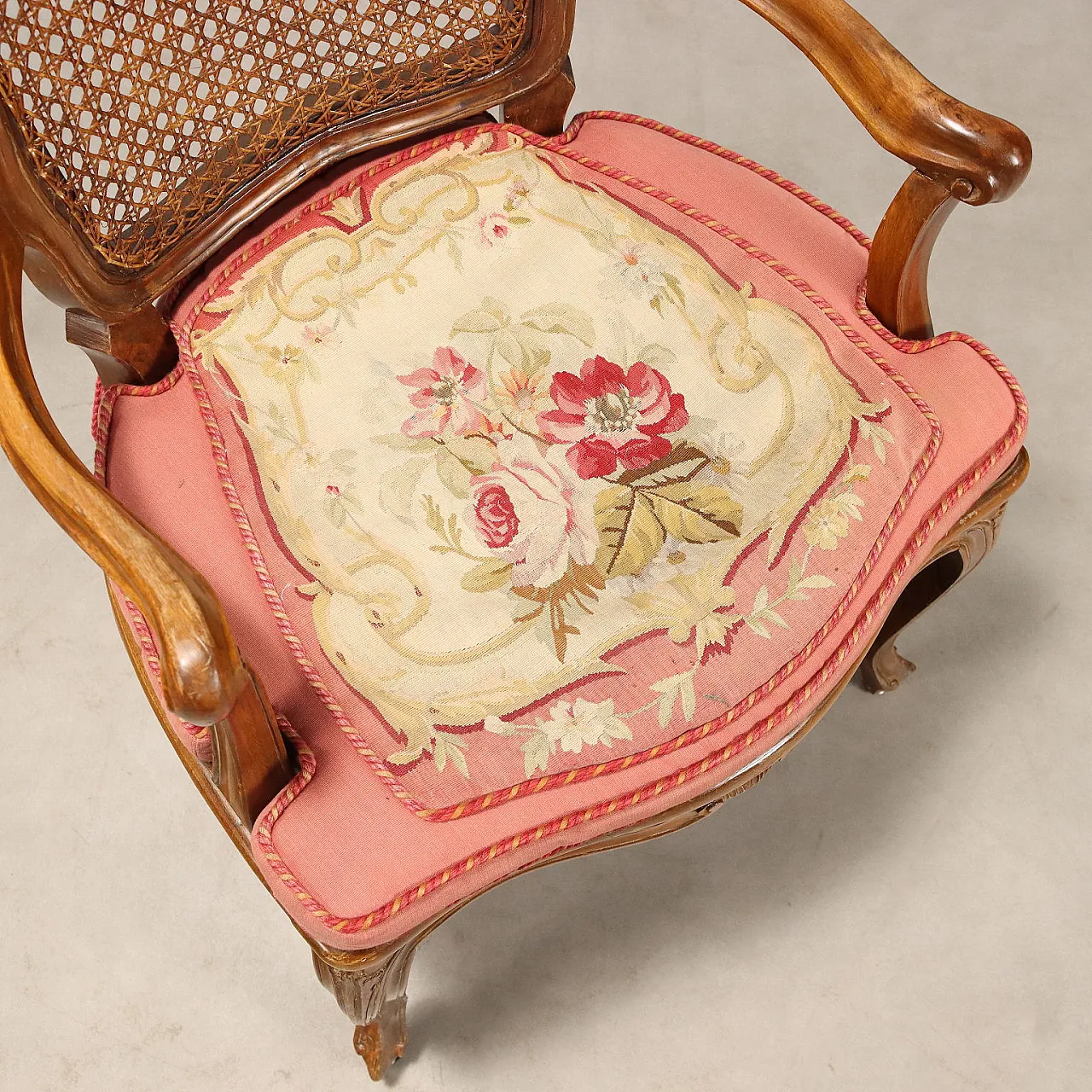Pair of Baroque style armchairs in walnut, 19th century 7