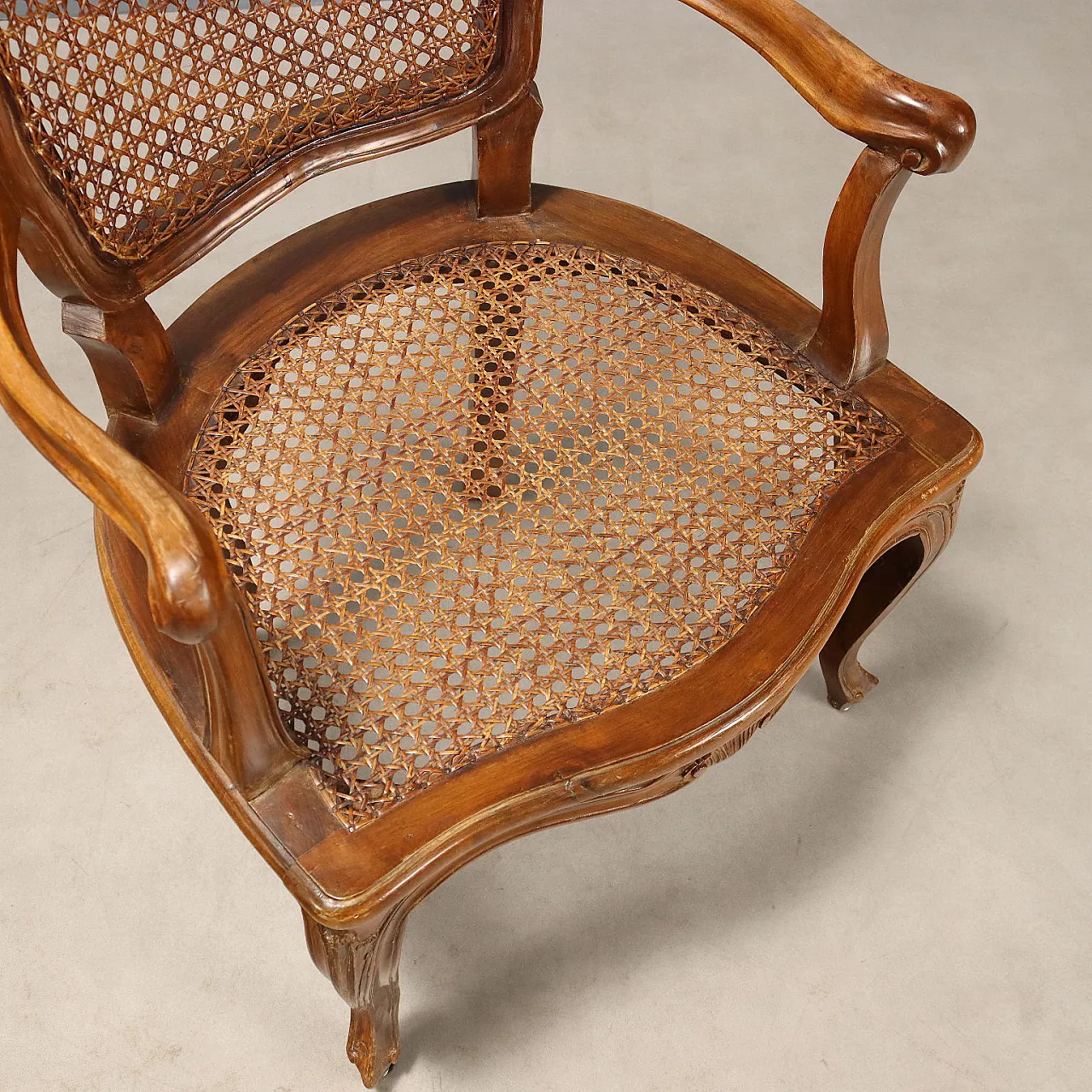 Pair of Baroque style armchairs in walnut, 19th century 8
