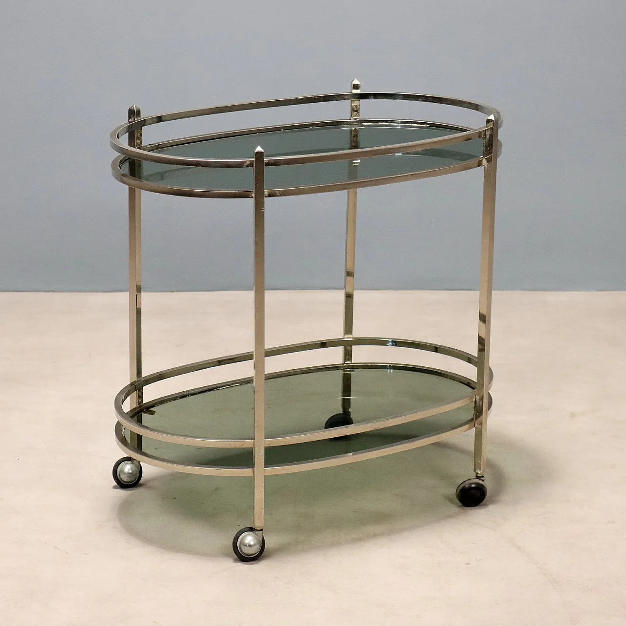 Carrello di servizio in metallo e vetro, anni '70 1