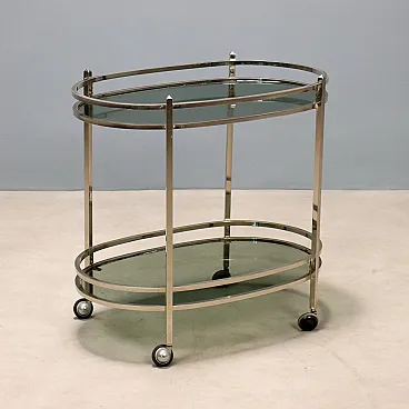 Carrello di servizio in metallo e vetro, anni '70