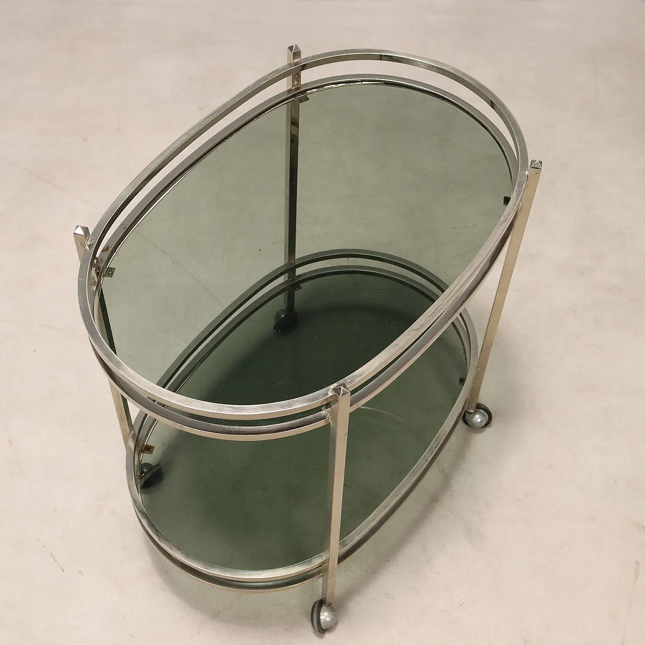 Carrello di servizio in metallo e vetro, anni '70 5