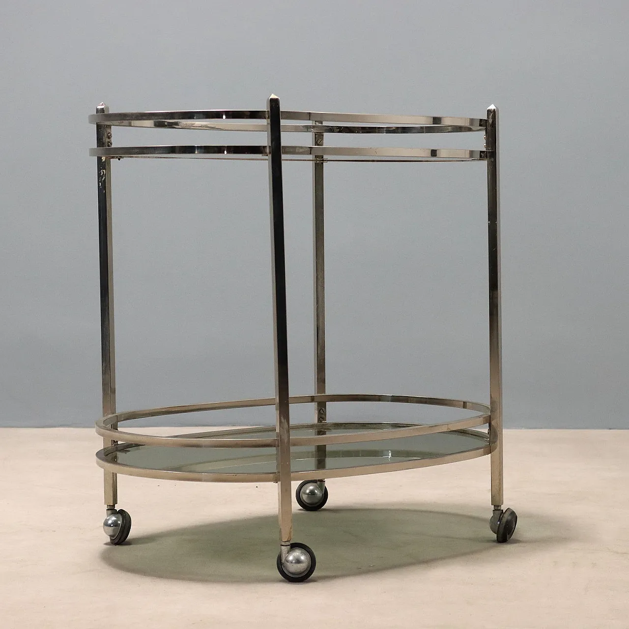 Carrello di servizio in metallo e vetro, anni '70 8