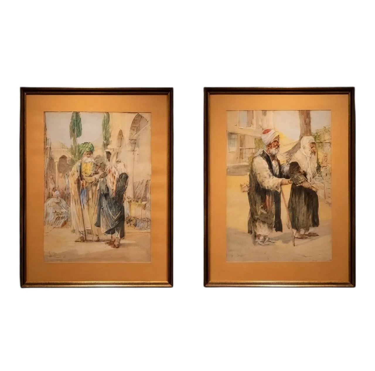 Coppia di acquerelli orientalisti firmati di Carl Werner, '800 1