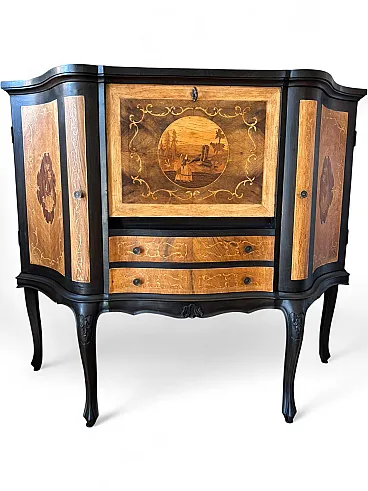 Mobile bar credenza con intarsi e profili stile Luigi Filippo anni '50