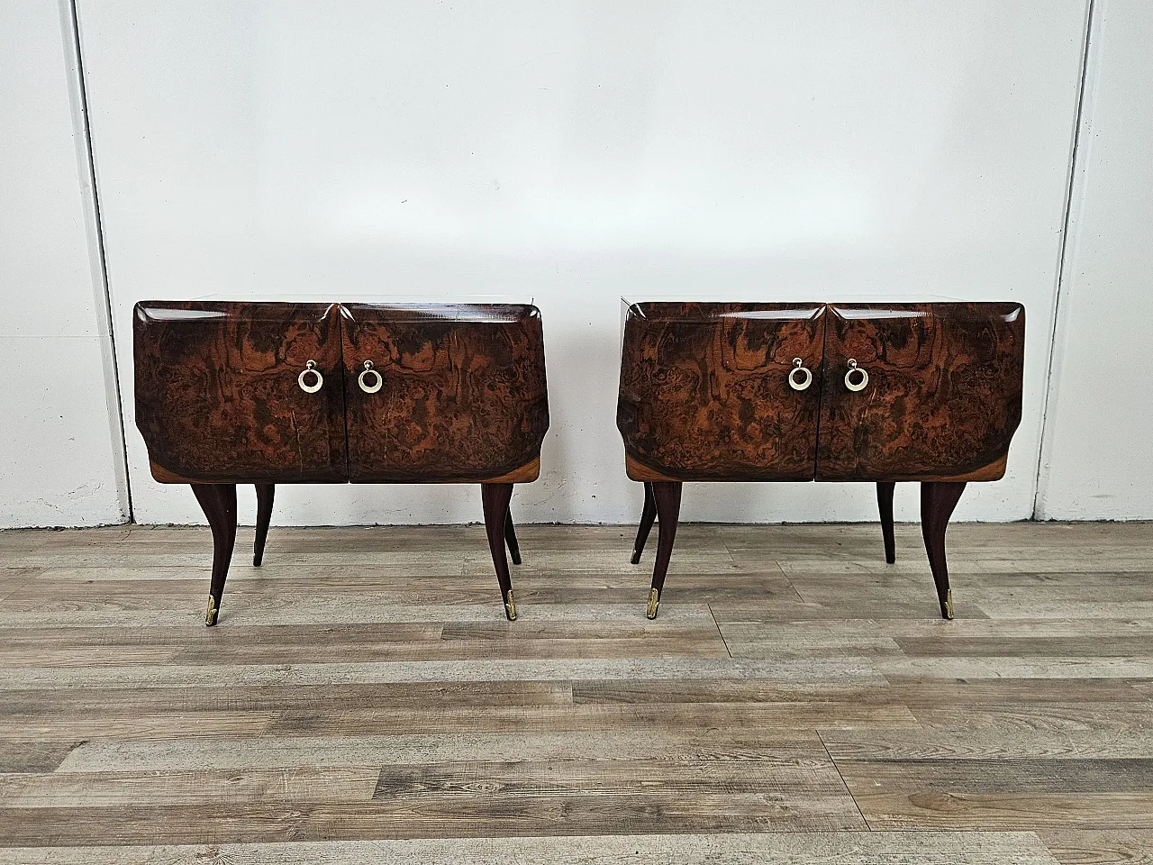 Mid-Century pair of nightstands in mahogany with mirrored top, 1950s 1