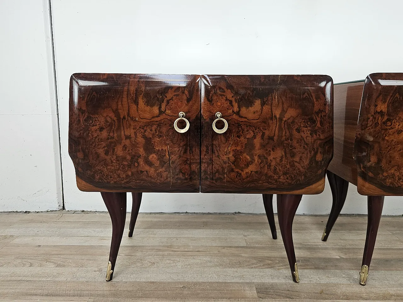Mid-Century pair of nightstands in mahogany with mirrored top, 1950s 8