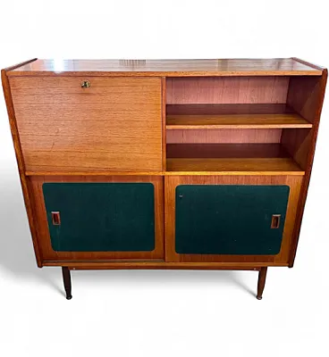 Highboard in legno con pannelli, ante scorrevoli e ribalta, anni '60