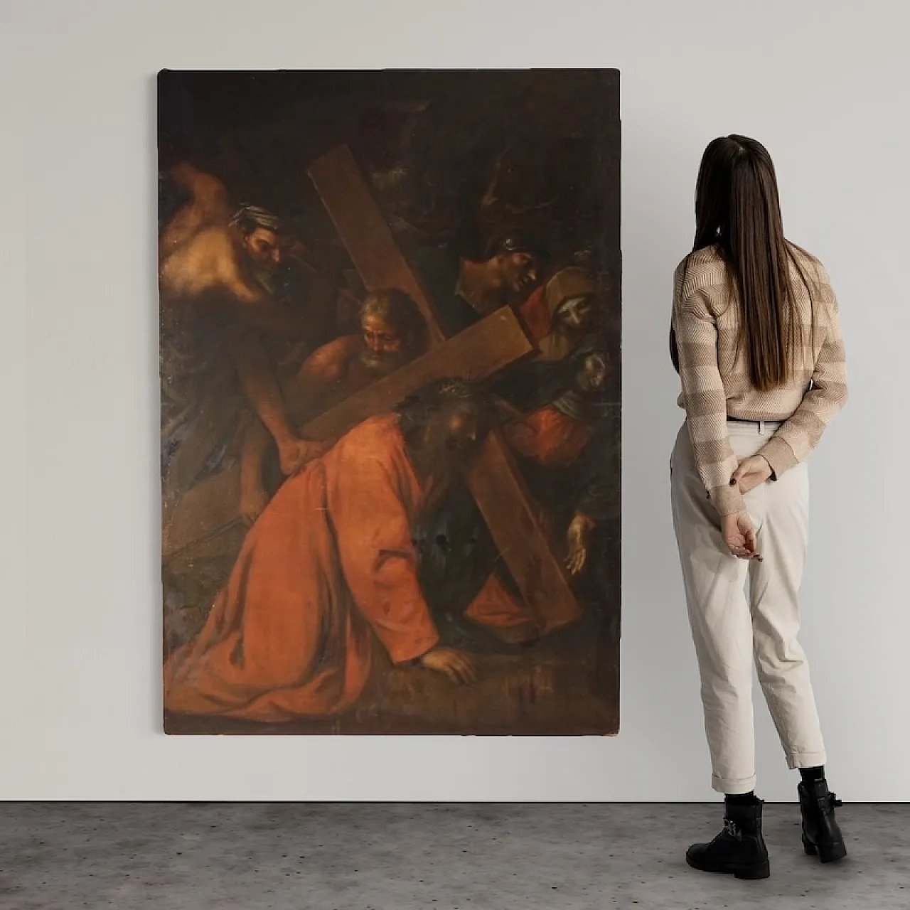 Large Italian painting with Via Crucis, oil on canvas, 17th century 2