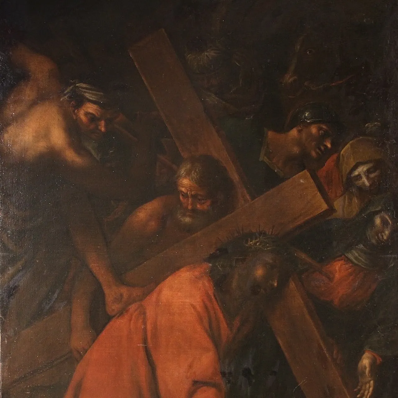 Large Italian painting with Via Crucis, oil on canvas, 17th century 3