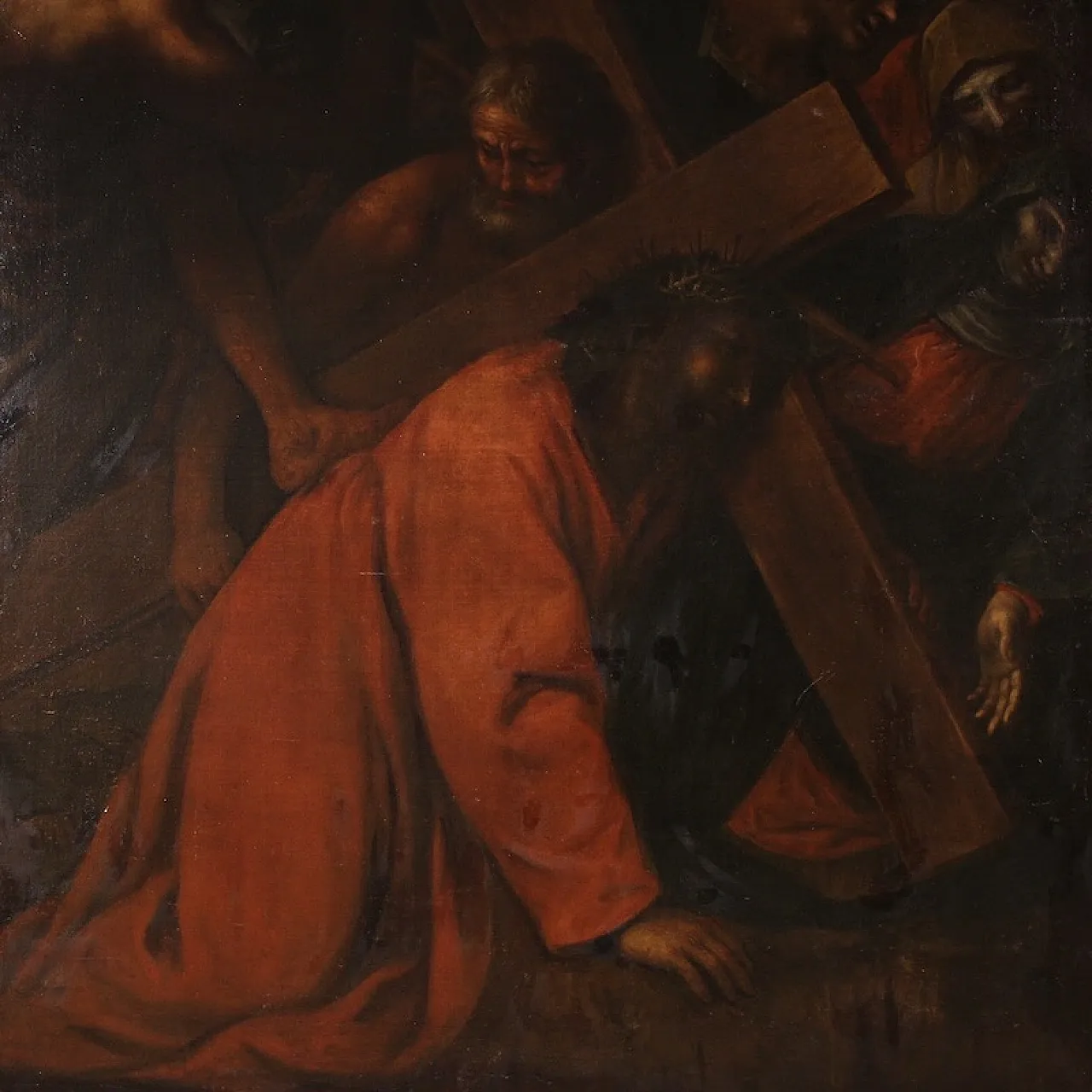 Large Italian painting with Via Crucis, oil on canvas, 17th century 5