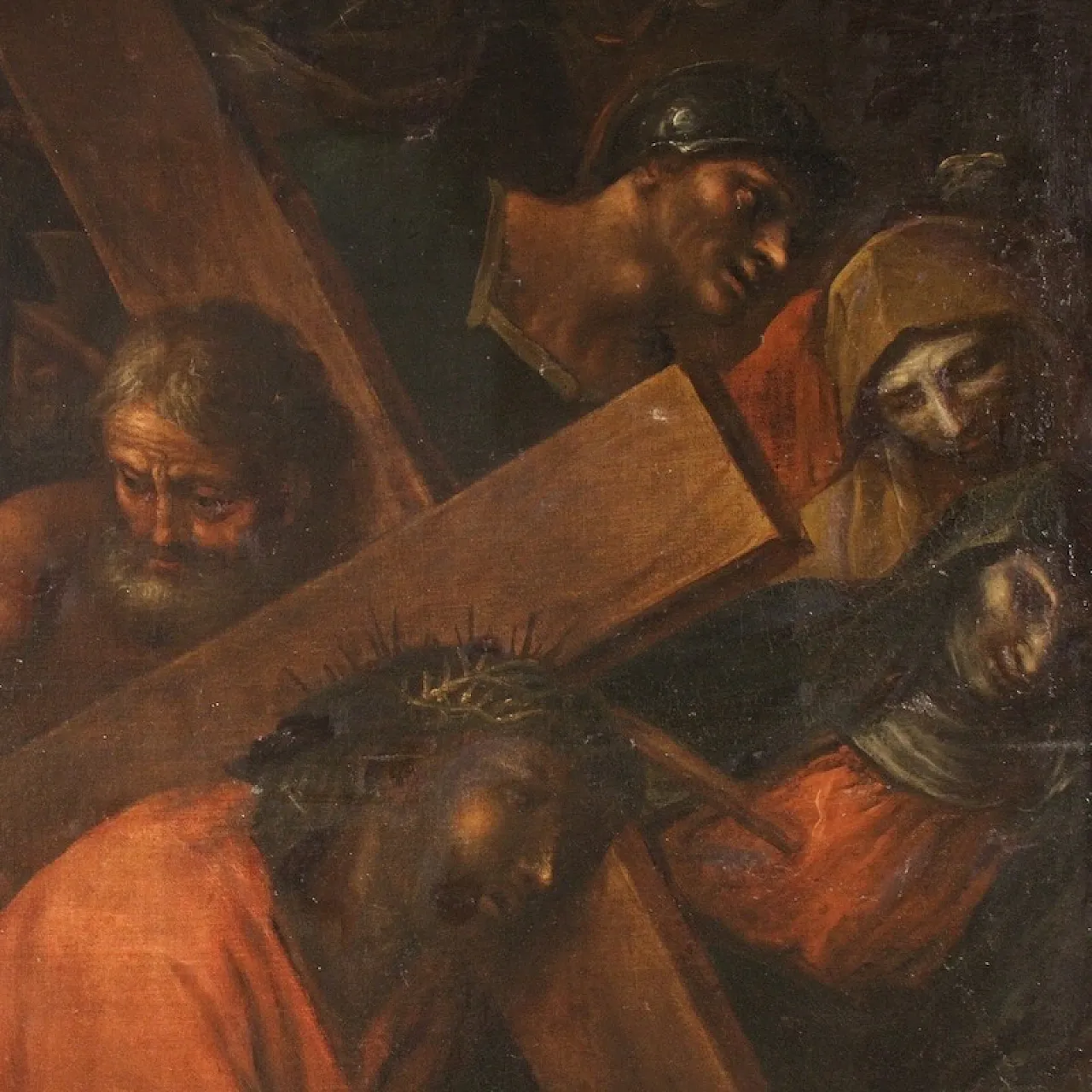 Large Italian painting with Via Crucis, oil on canvas, 17th century 7