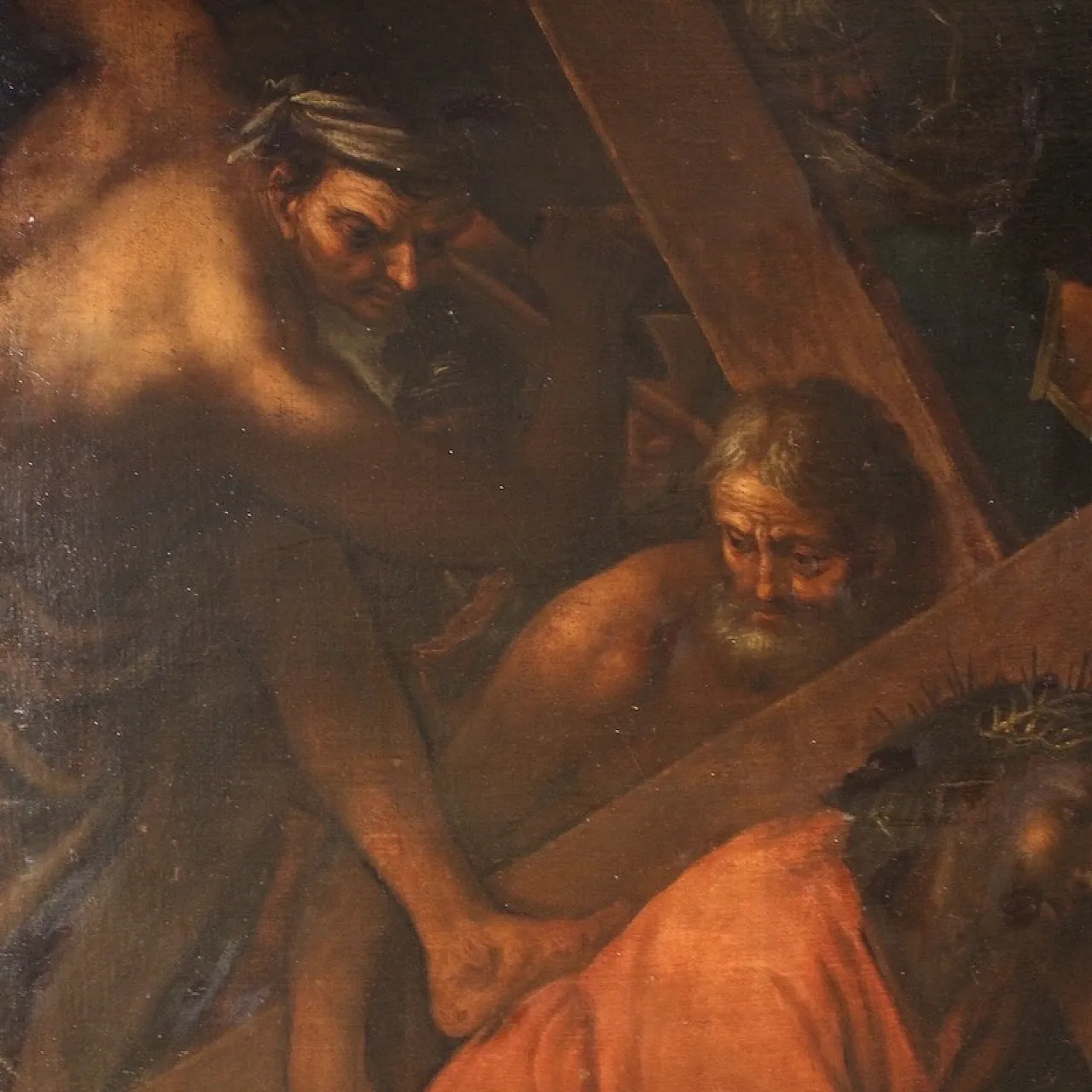 Large Italian painting with Via Crucis, oil on canvas, 17th century 8