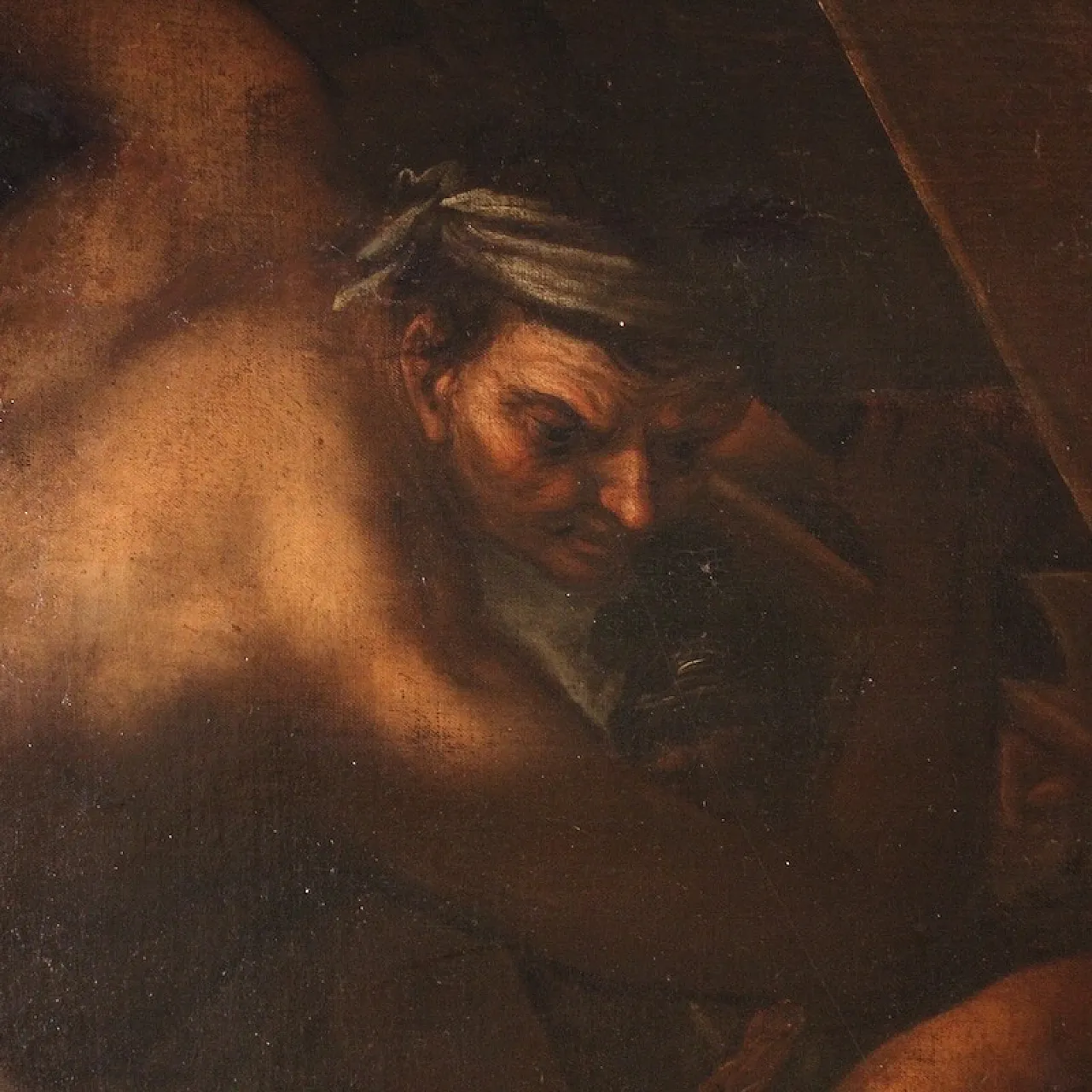 Large Italian painting with Via Crucis, oil on canvas, 17th century 11