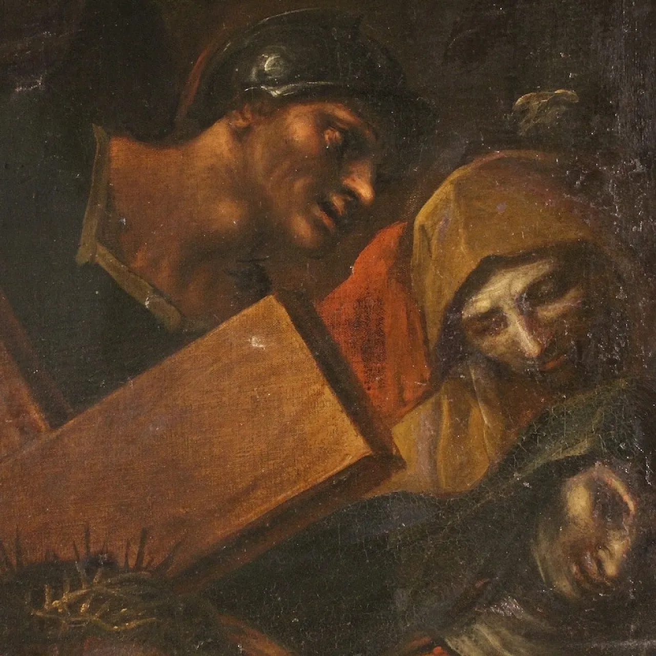 Large Italian painting with Via Crucis, oil on canvas, 17th century 12