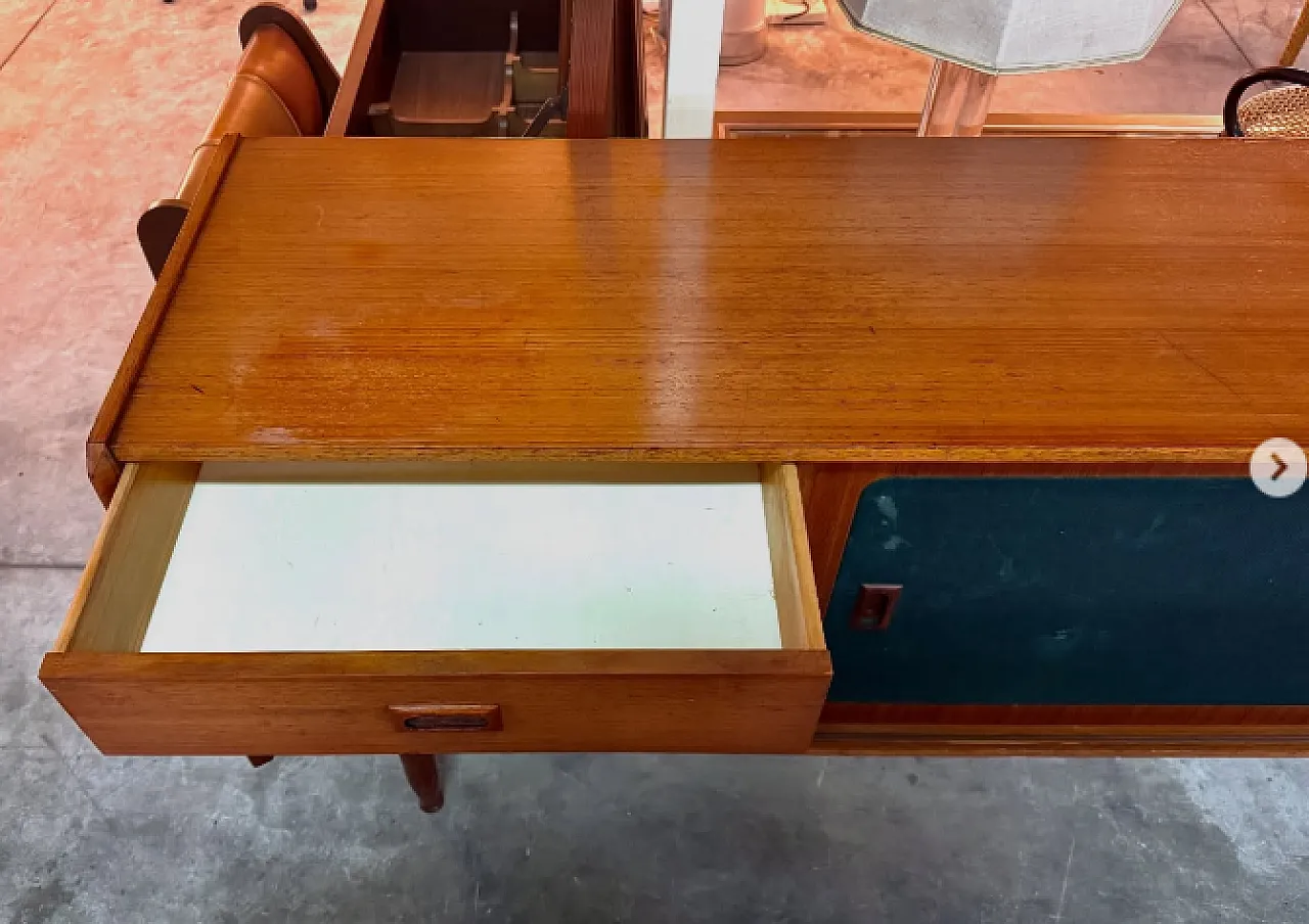 Sideboard in legno con ante scorrevoli rivestite in tessuto, anni ’60 5