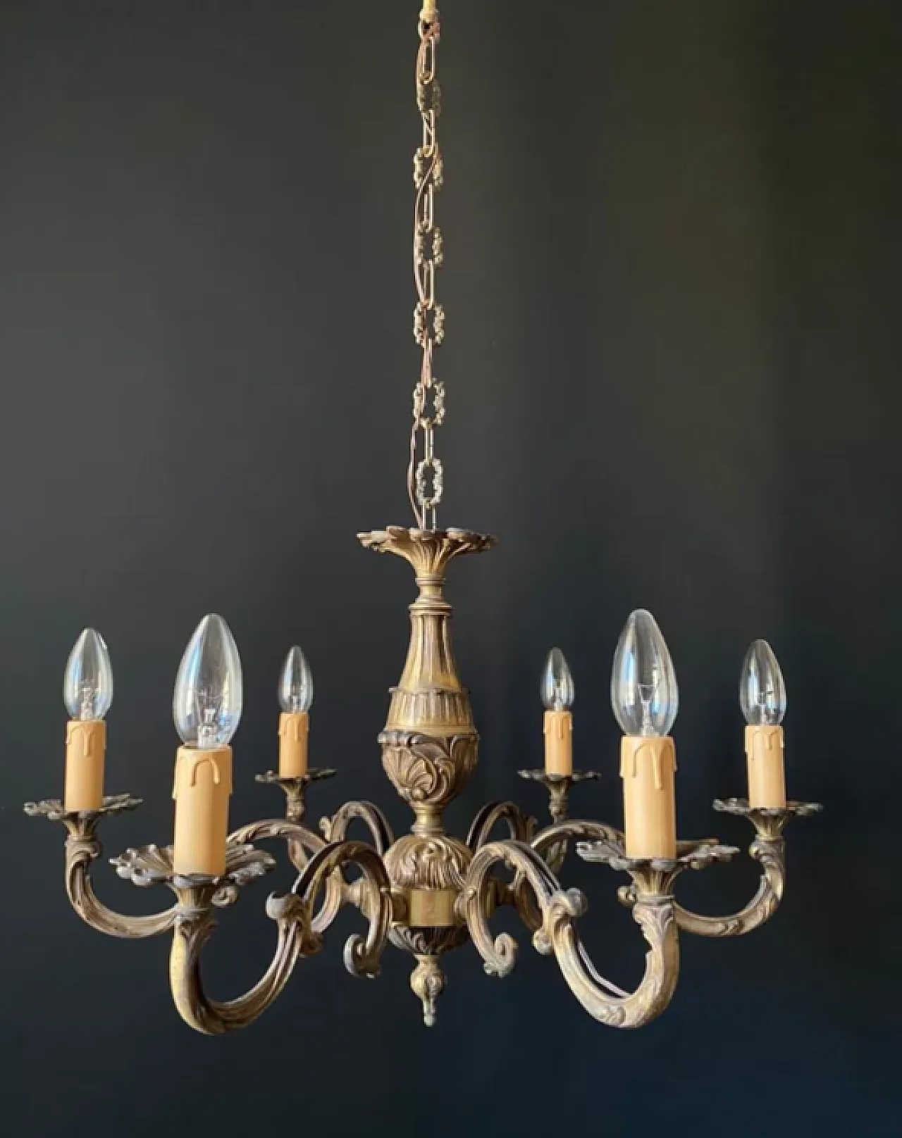 Lampadario in ottone, anni '60 4