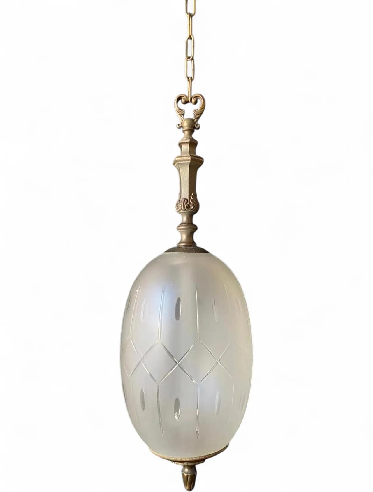 Lampadario in ottone e vetro smerigliato, anni '60 8
