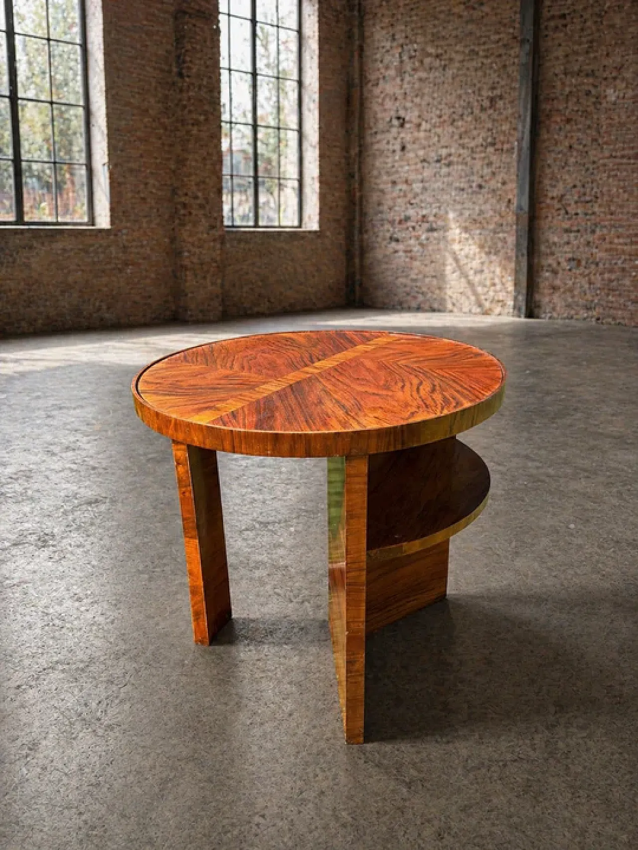 Tavolino rotondo Art Déco con ripiano in legno, '900 2