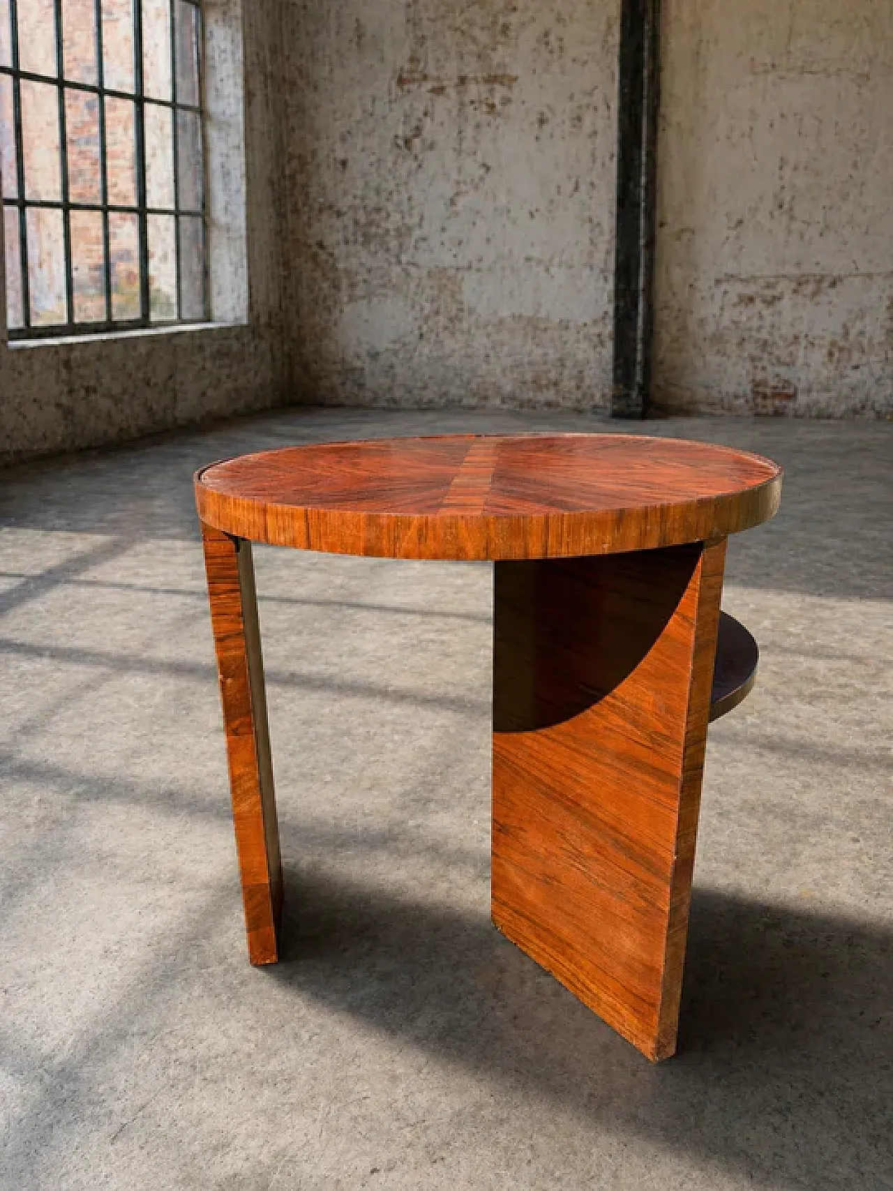Tavolino rotondo Art Déco con ripiano in legno, '900 3