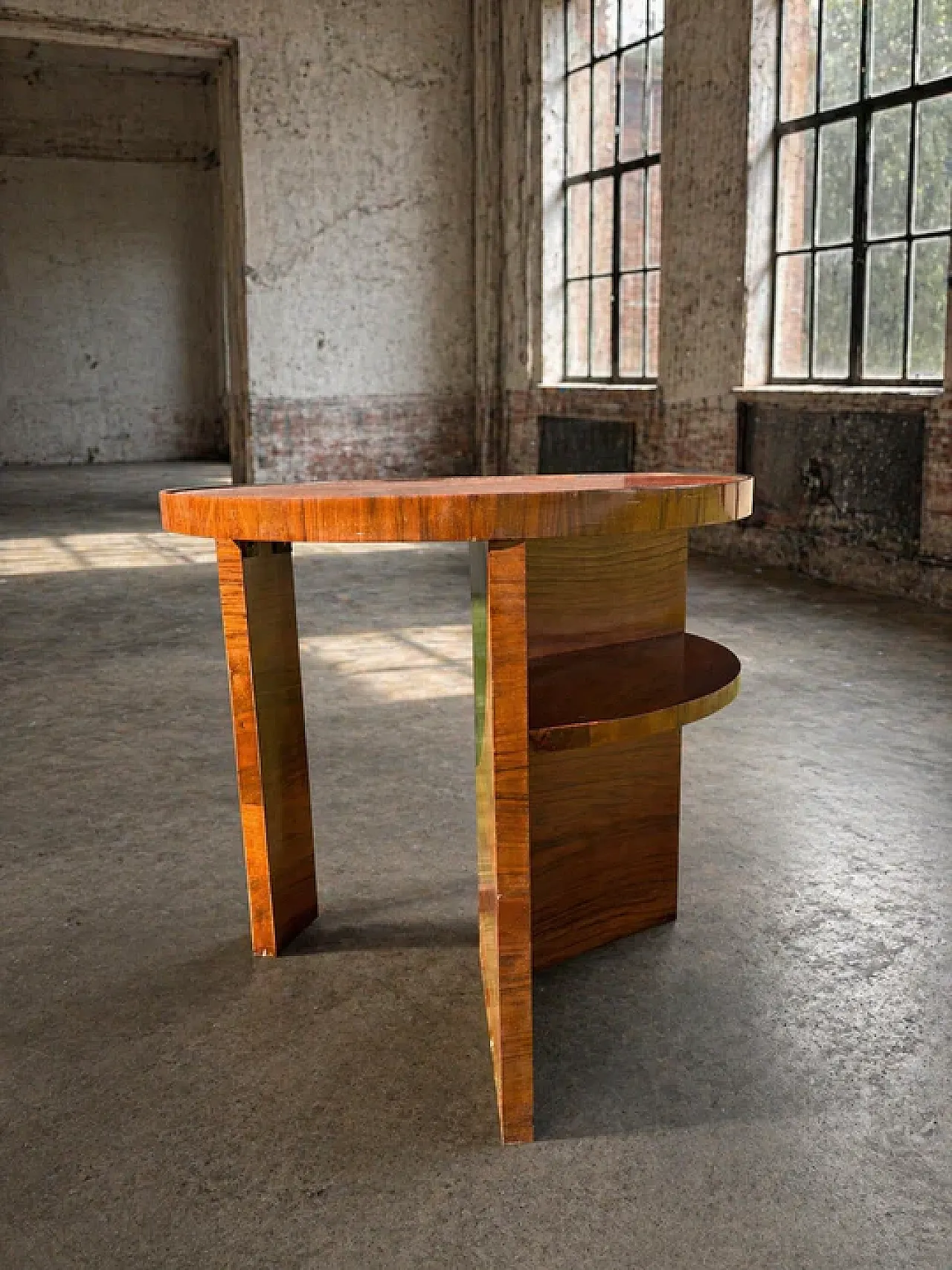 Tavolino rotondo Art Déco con ripiano in legno, '900 4