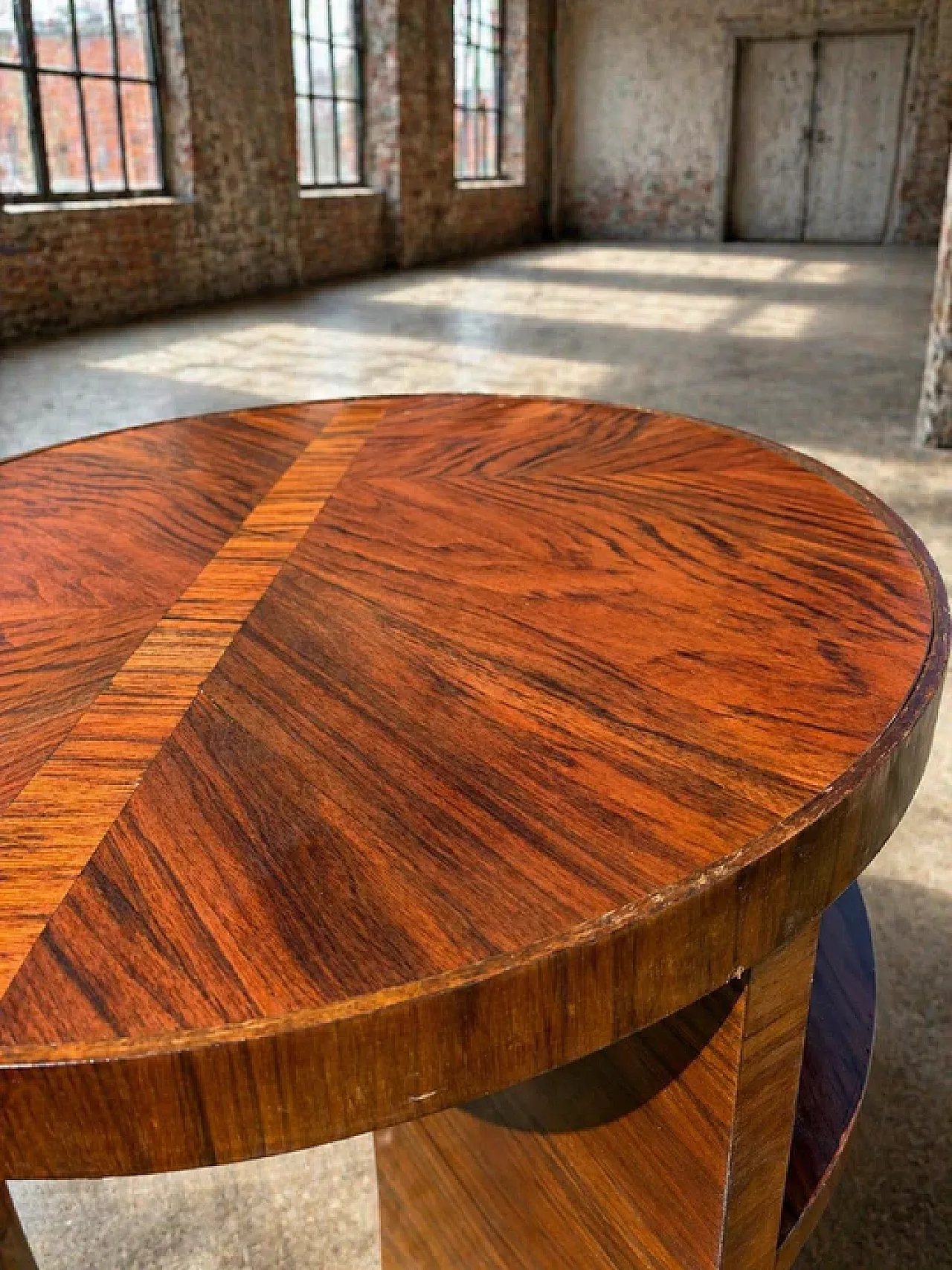 Tavolino rotondo Art Déco con ripiano in legno, '900 9