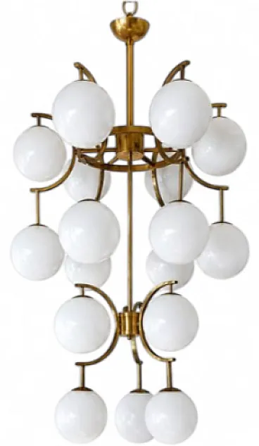 White glass ball chandelier, 20th century
