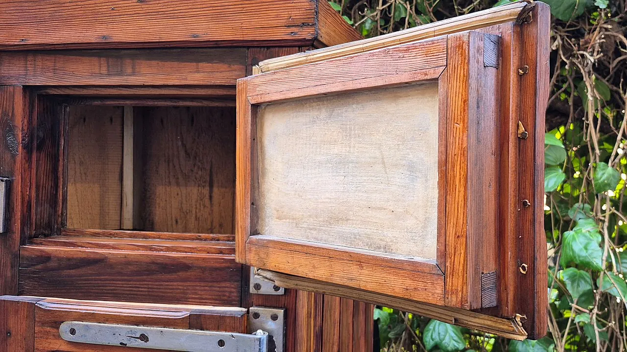Credenza ghiacciaia in legno di larice, primo '900 3