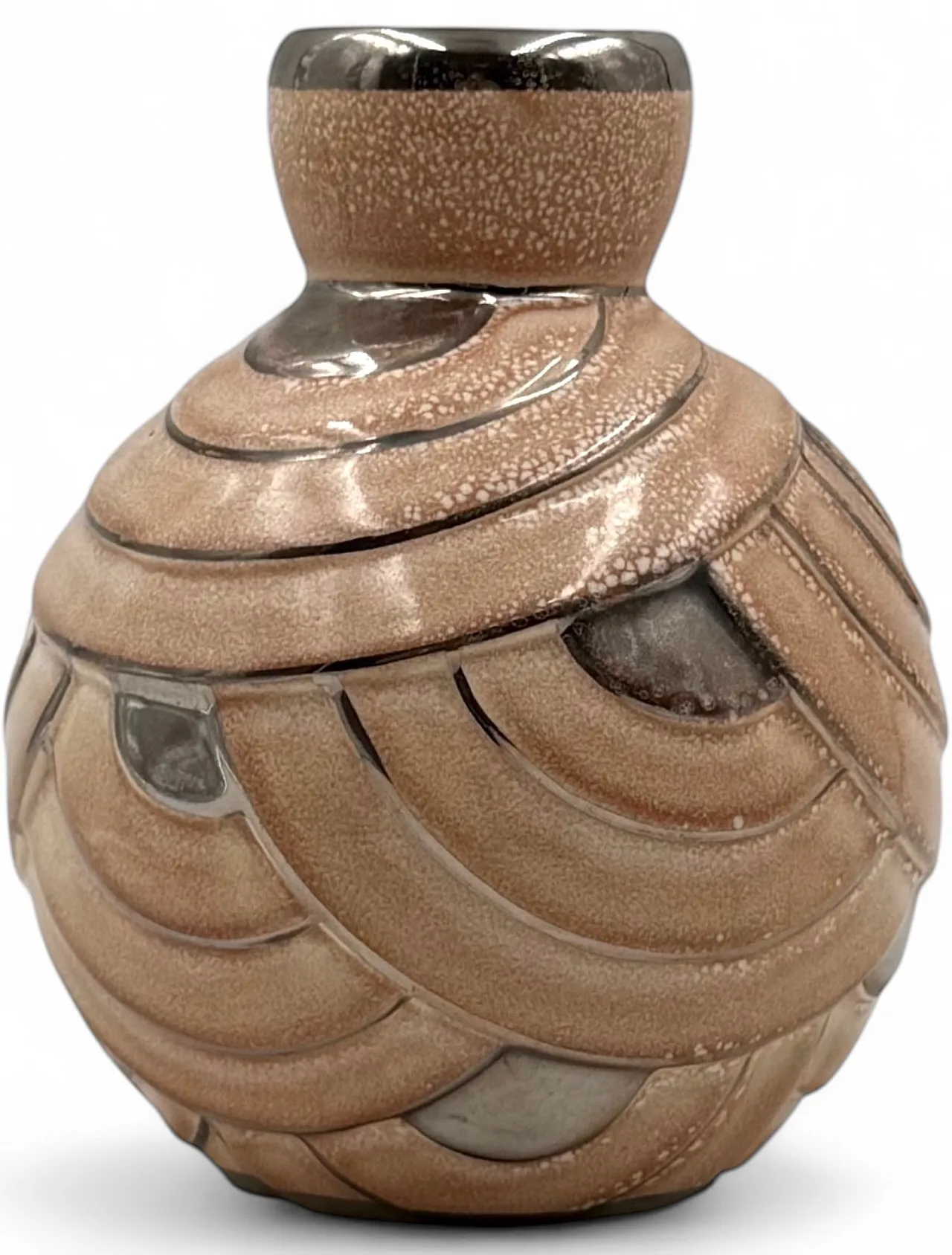 Art Deco style pink and silver ceramic vase, Italy, 1930s 13