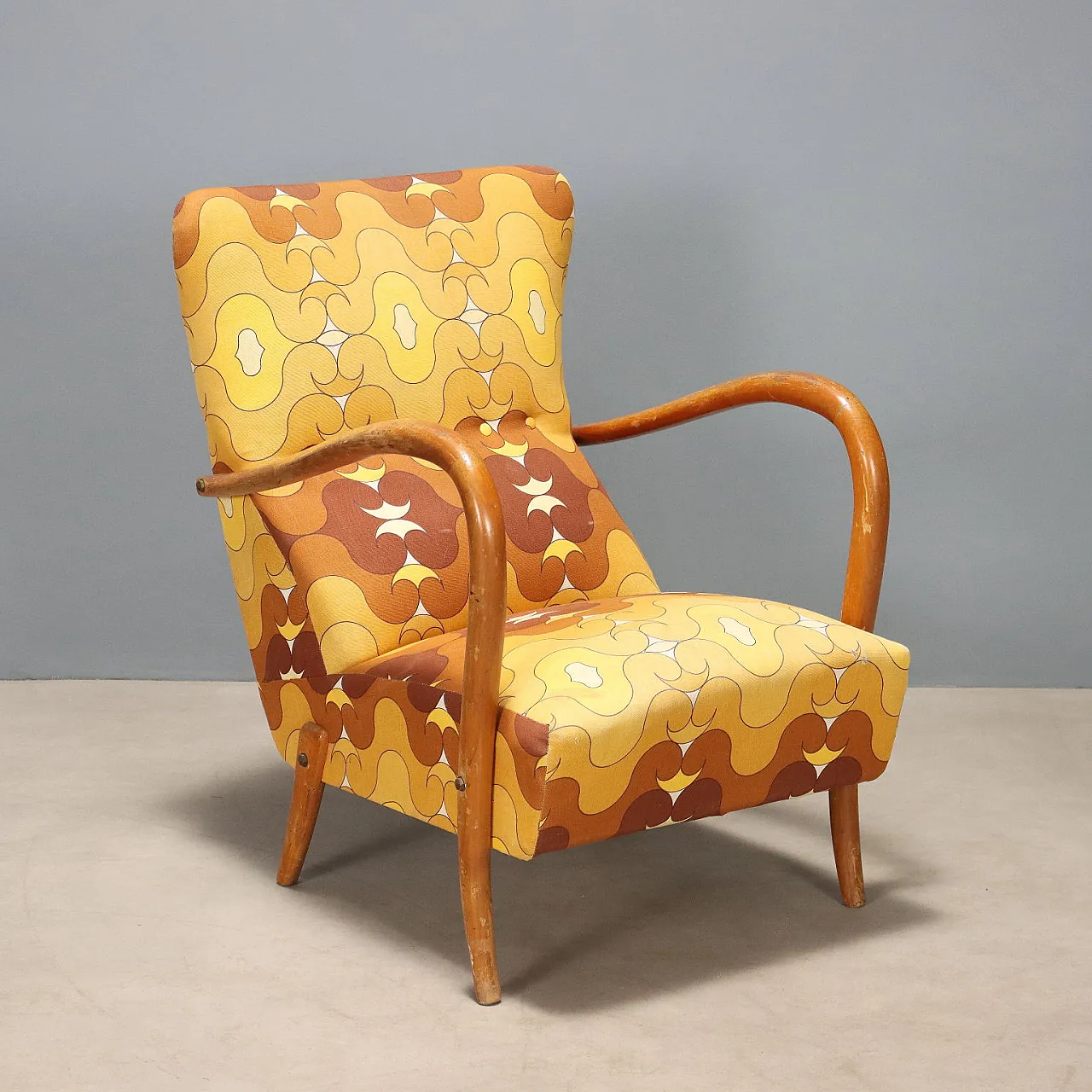 Armchair in wood and fabric, 1950s 1