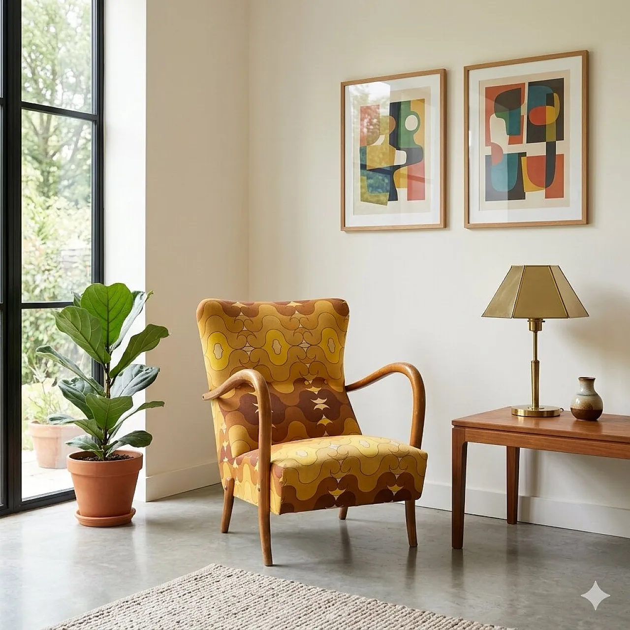 Armchair in wood and fabric, 1950s 2