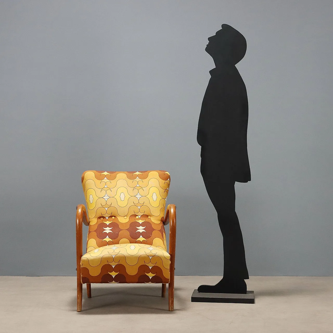 Armchair in wood and fabric, 1950s 3