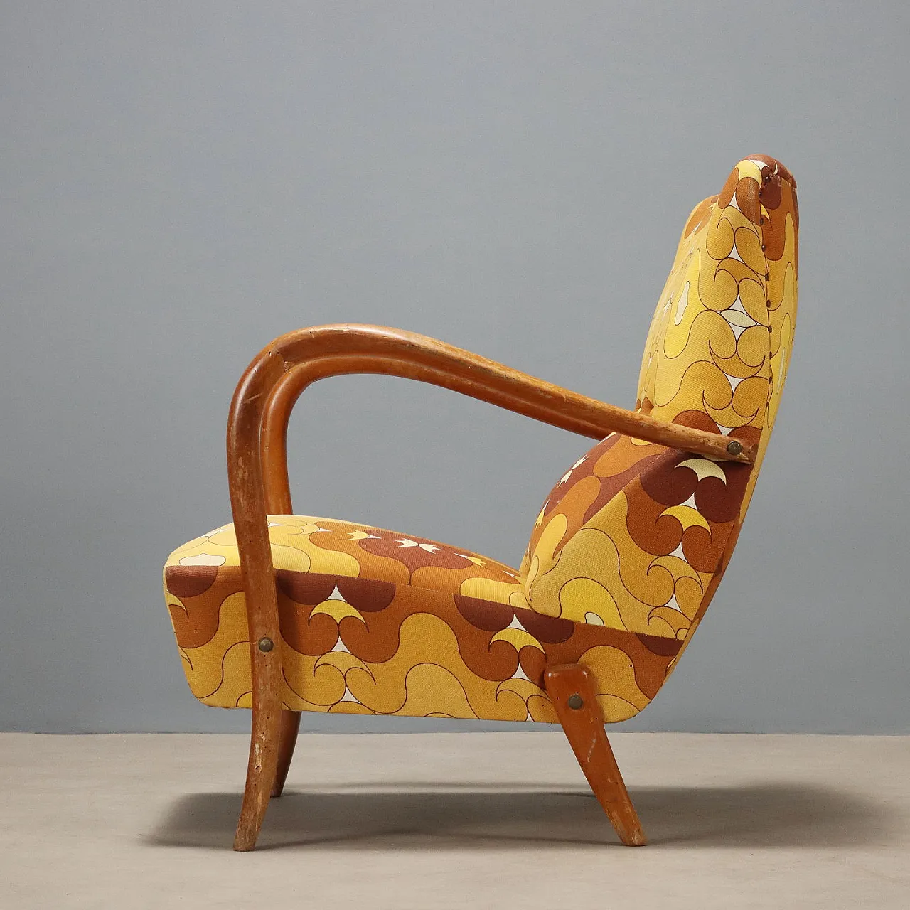 Armchair in wood and fabric, 1950s 4