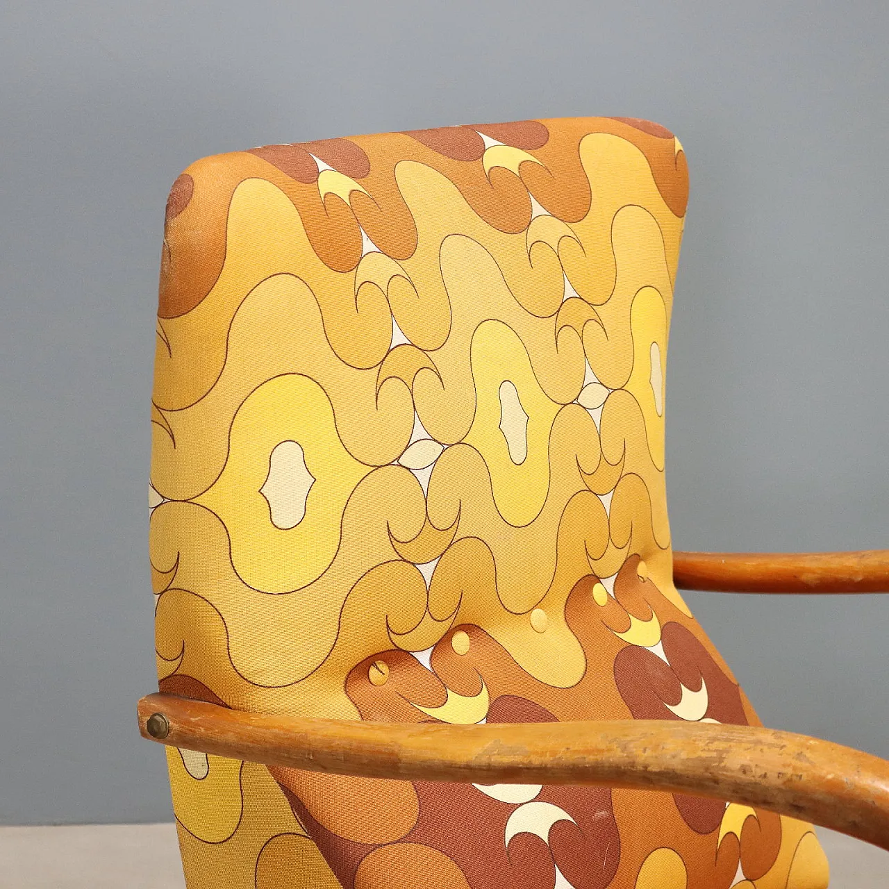 Armchair in wood and fabric, 1950s 5