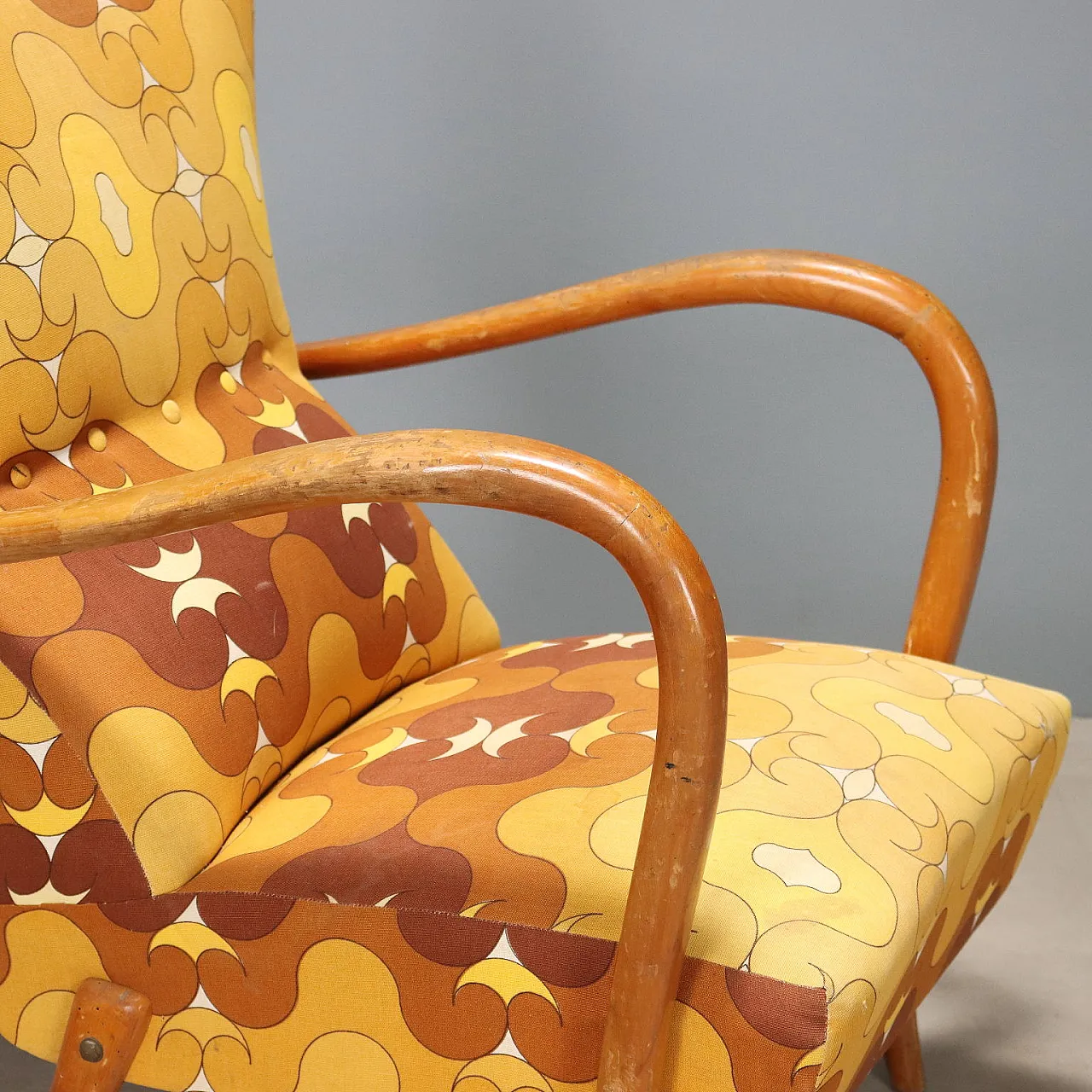 Armchair in wood and fabric, 1950s 6
