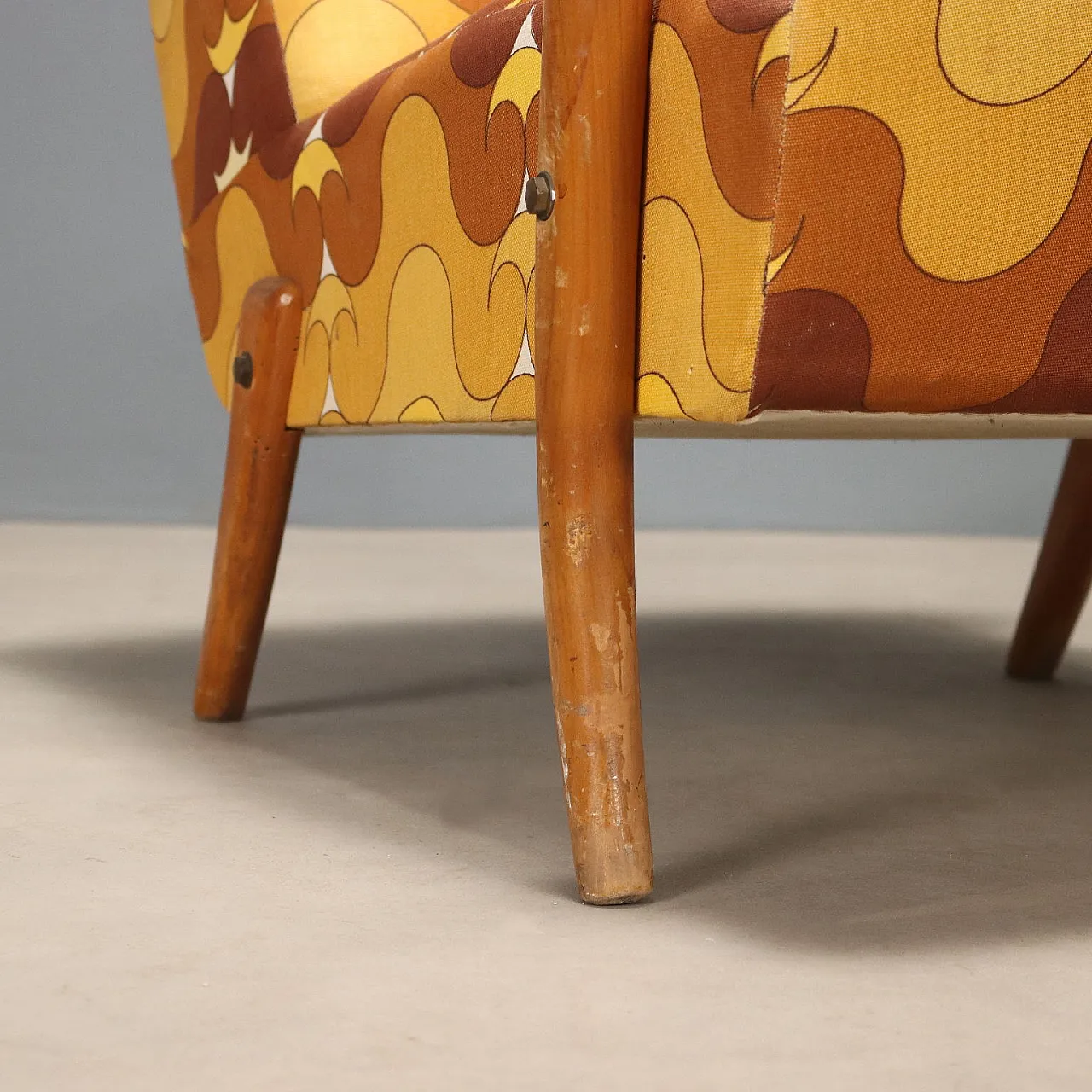 Armchair in wood and fabric, 1950s 7