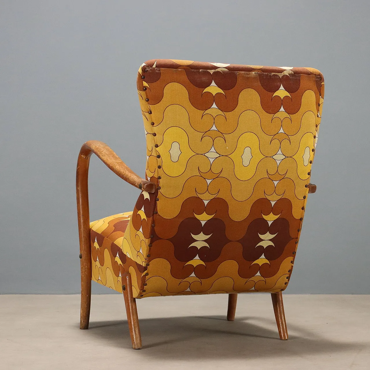 Armchair in wood and fabric, 1950s 9