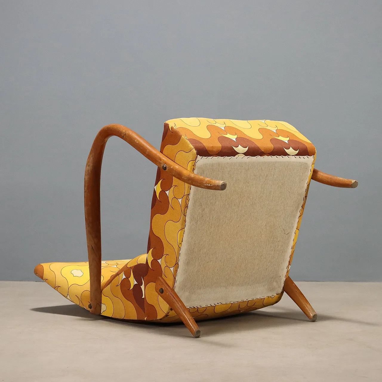 Armchair in wood and fabric, 1950s 10