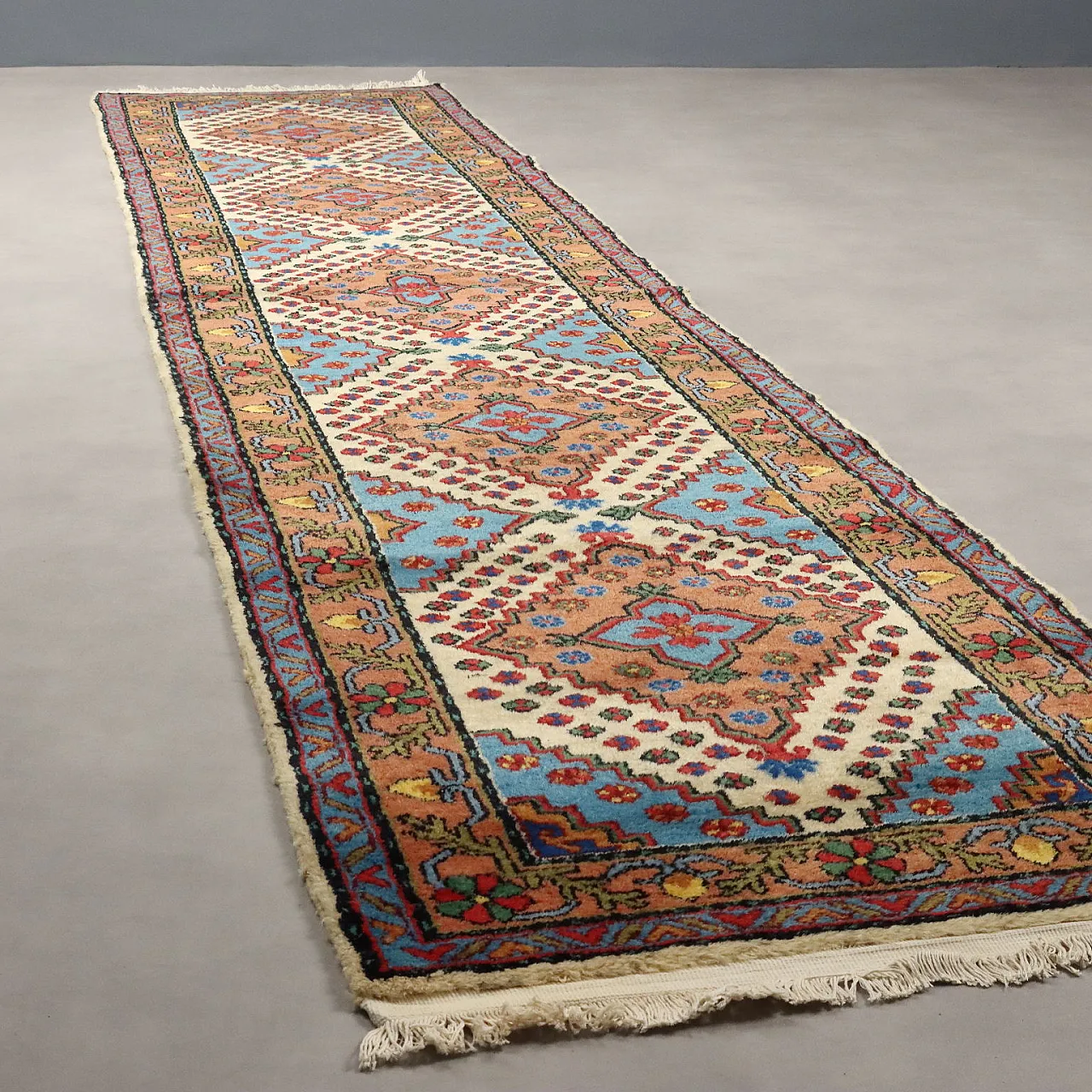 Tappeto Samarkanda in cotone e lana con nodo sottile, fine '900 1