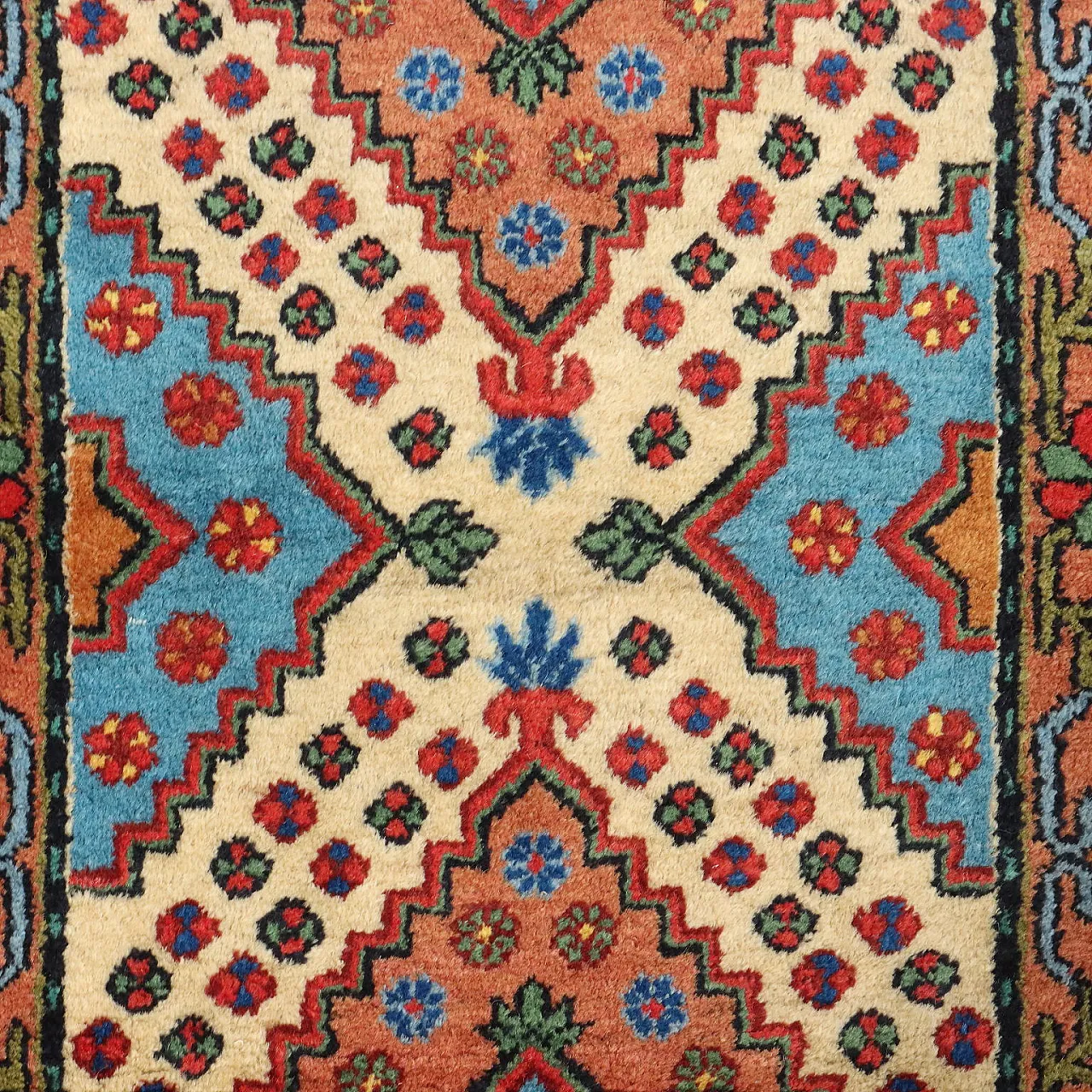 Tappeto Samarkanda in cotone e lana con nodo sottile, fine '900 5