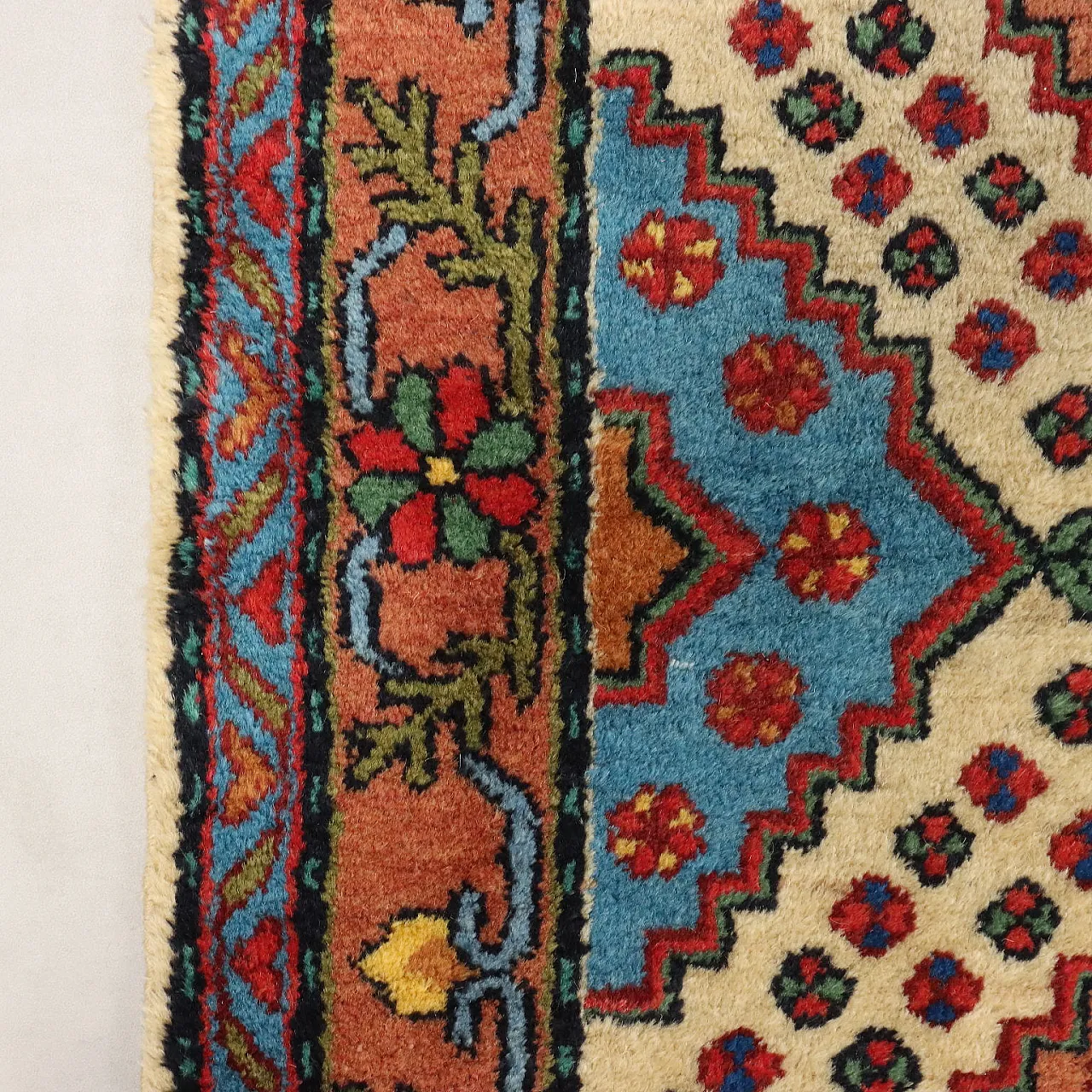 Tappeto Samarkanda in cotone e lana con nodo sottile, fine '900 6