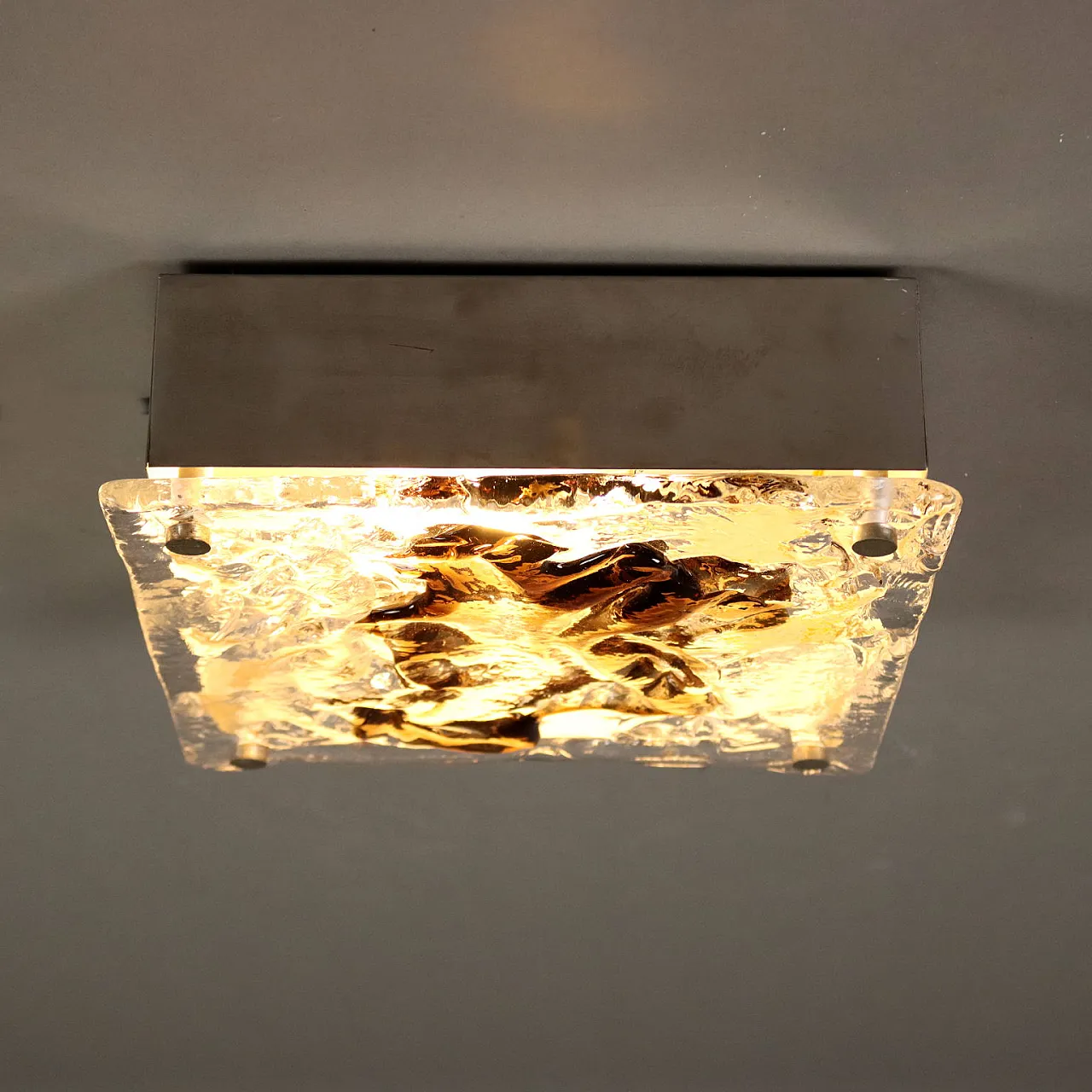 Blown glass and aluminium ceiling lamp, 1970s 1
