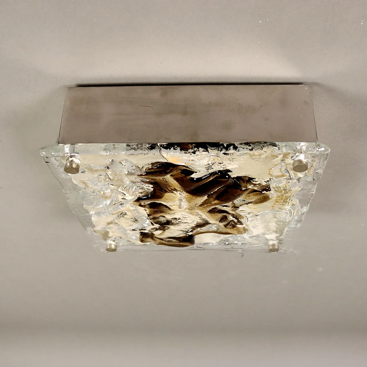 Blown glass and aluminium ceiling lamp, 1970s 4