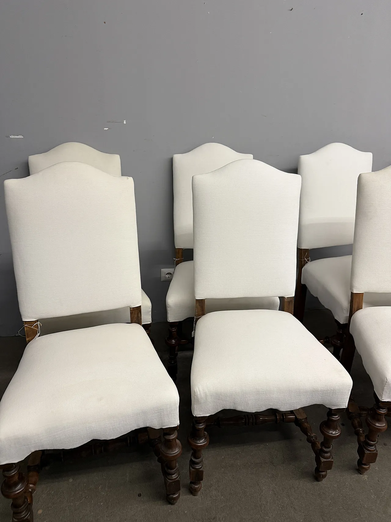 8 walnut chairs with white fabric padding, 19th century 2