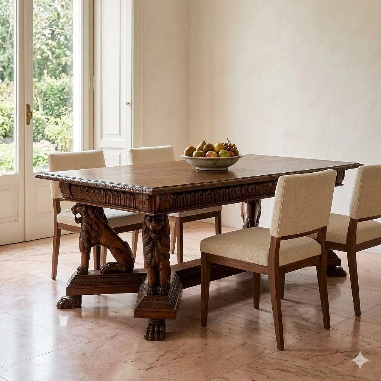 Tavolo in stile neorinascimento in noce, '800 2