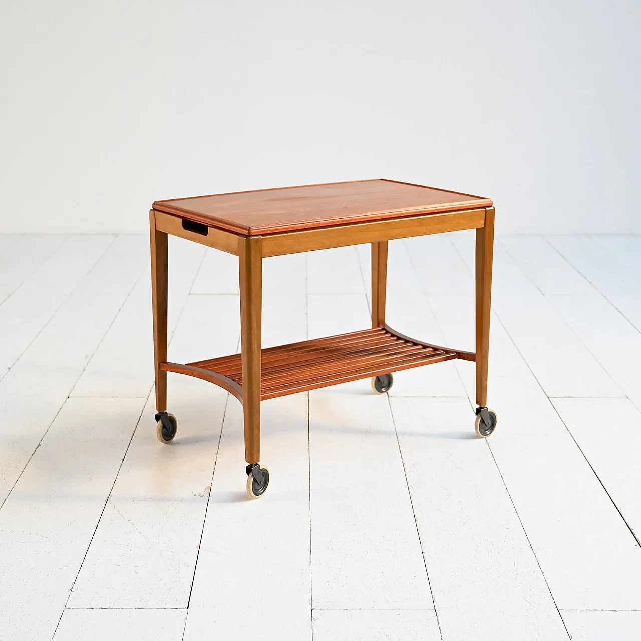 Scandinavian teak and birch serving trolley, 1960s 3