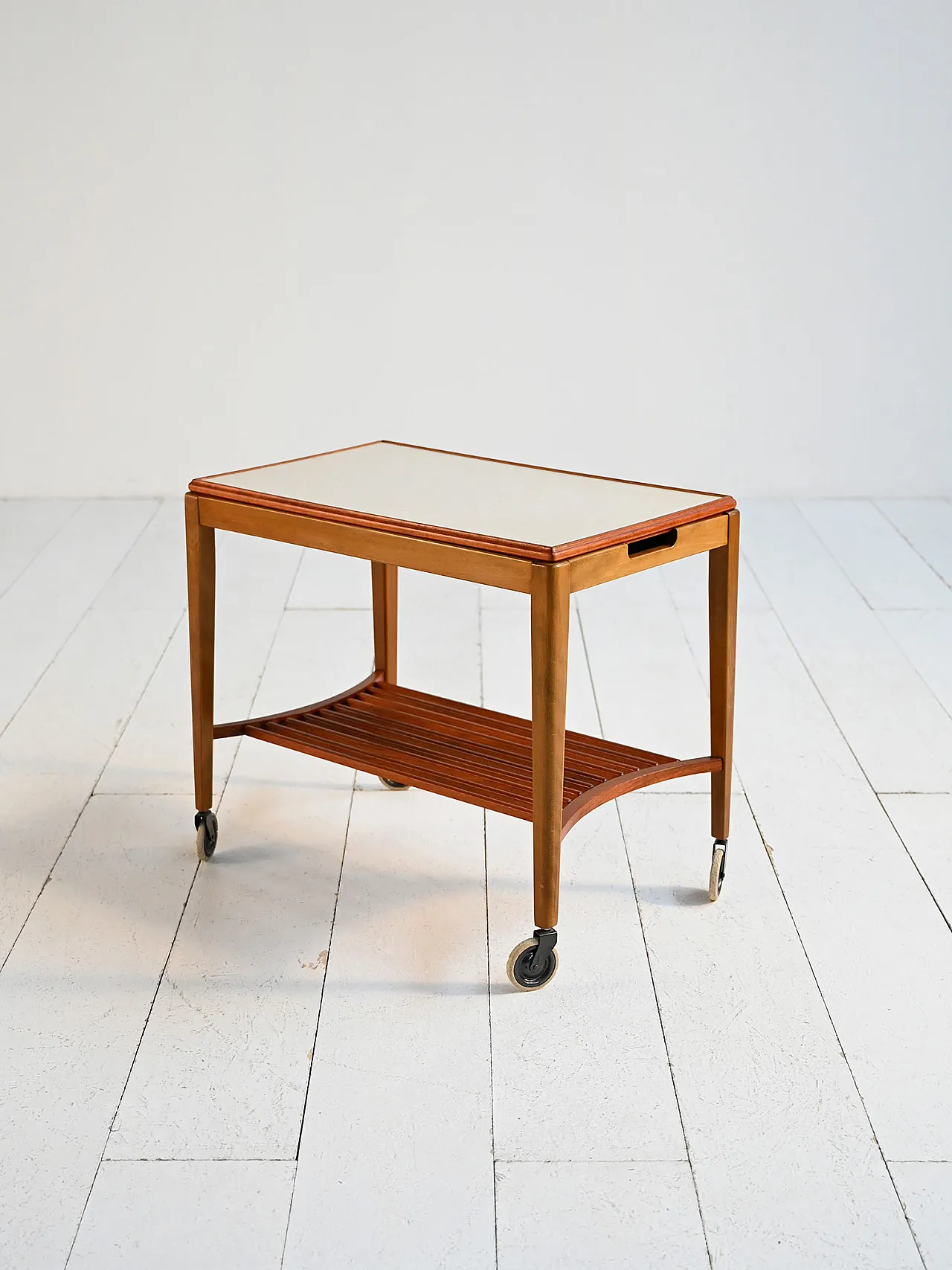Scandinavian teak and birch serving trolley, 1960s 5