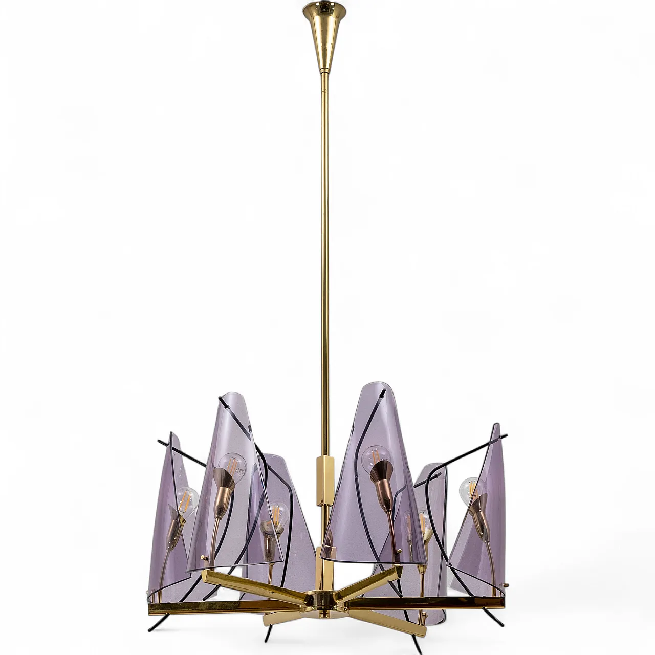 Mid-Century chandelier by Stilux Milano in brass and plexiglass, 70s 8
