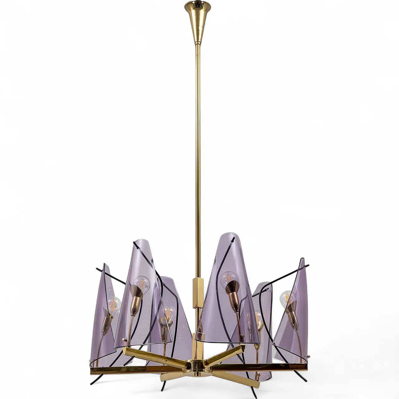 Mid-Century chandelier by Stilux Milano in brass and plexiglass, 70s 11