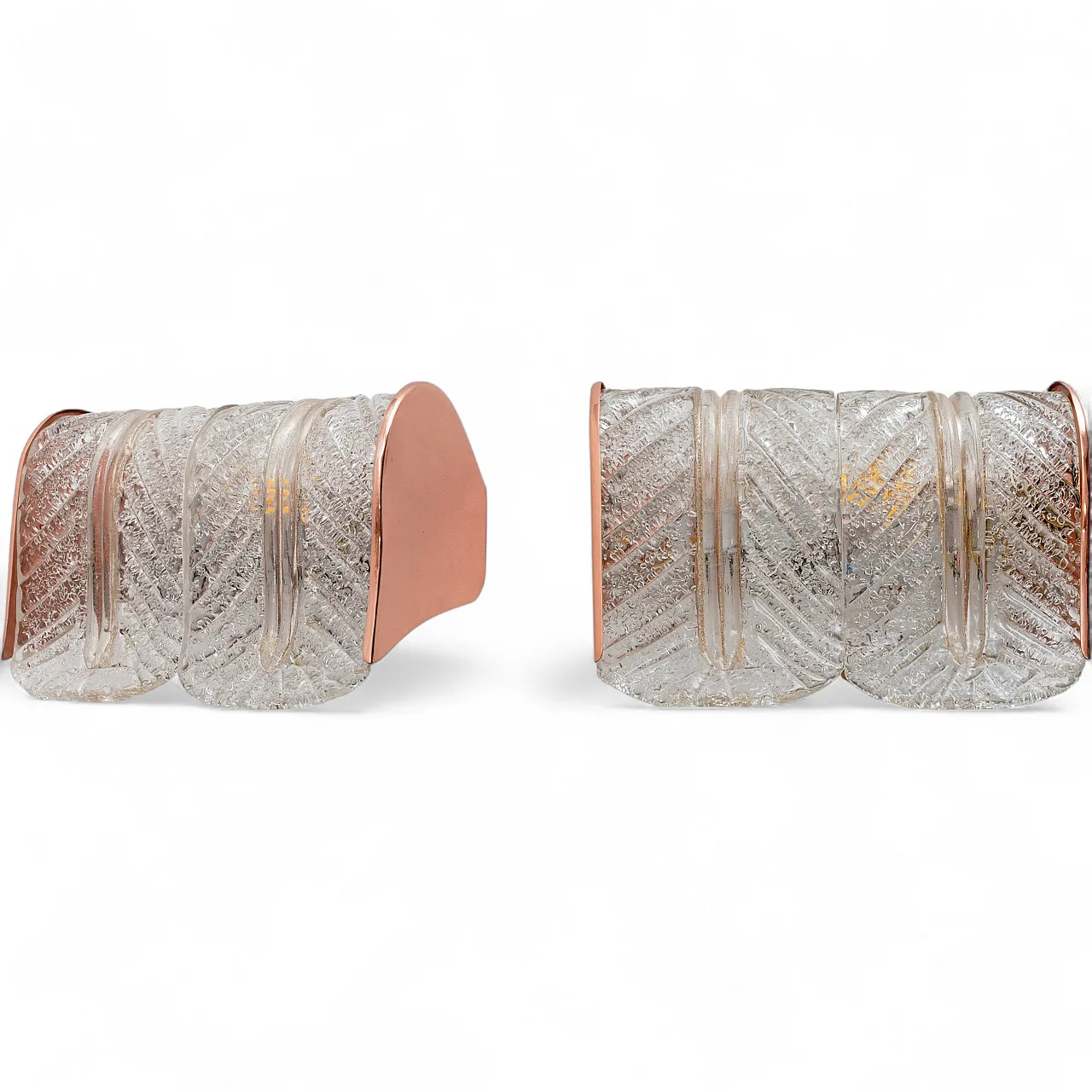 Pair of wall lamps in Barovier and Toso Murano glass and copper, 70s 8